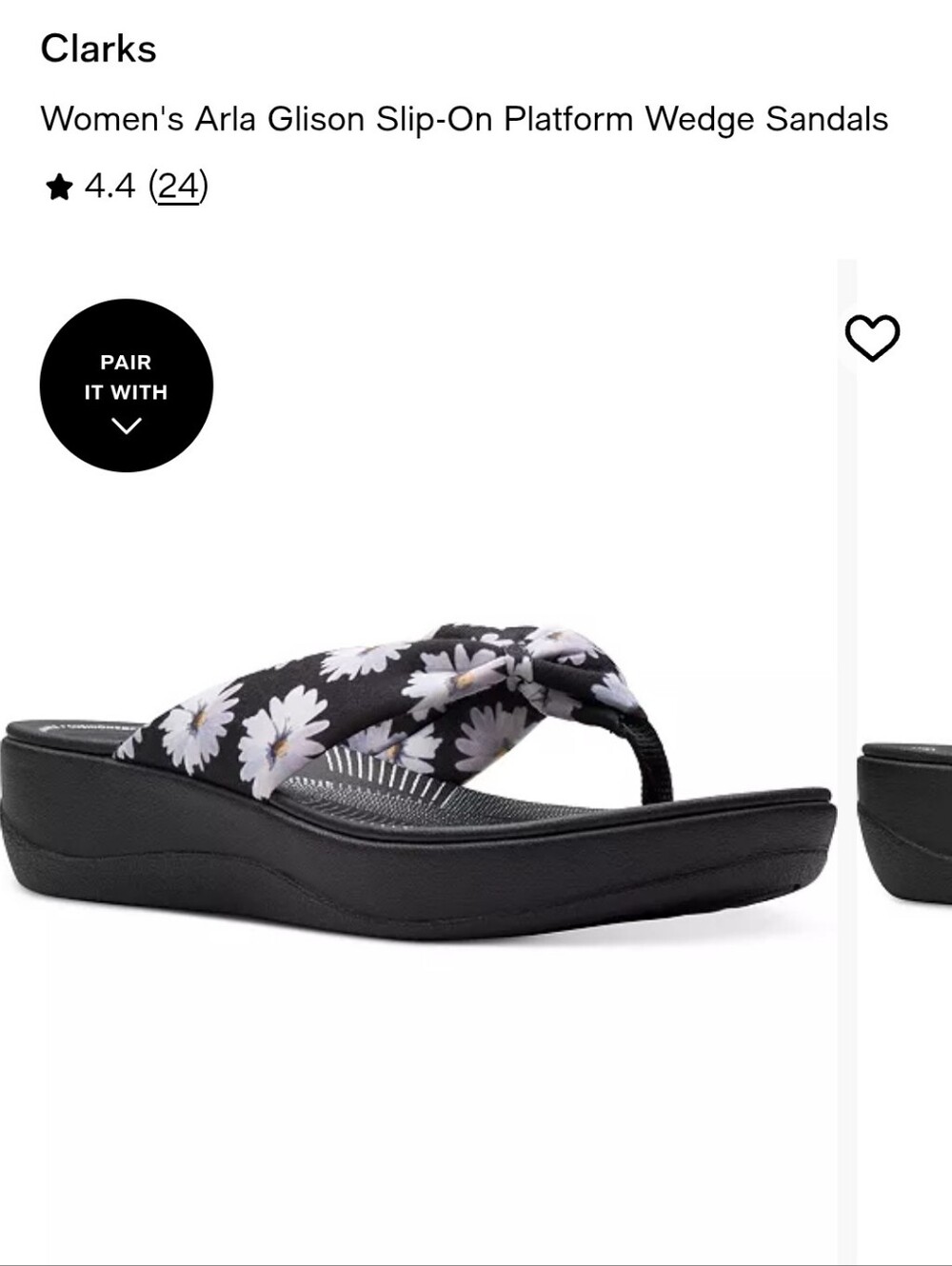 Clarks Cloudsteppers Arla Glison Platform Wedge Sandal black daisy floral 8.5-9?